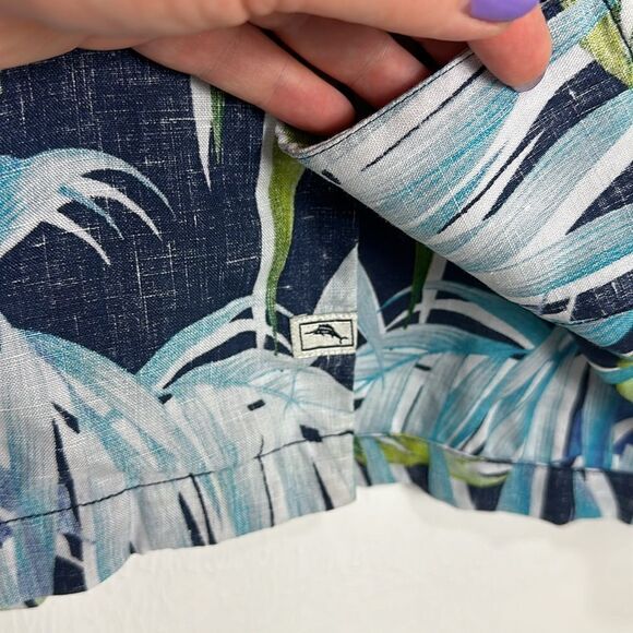 Tommy Bahama Perfect Palmday Camp Linen Shirt In Ocean Deep Size L - Picture 4 of 9